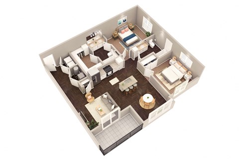 Floor plan for 2 beds, 2 baths, 1105 sqft